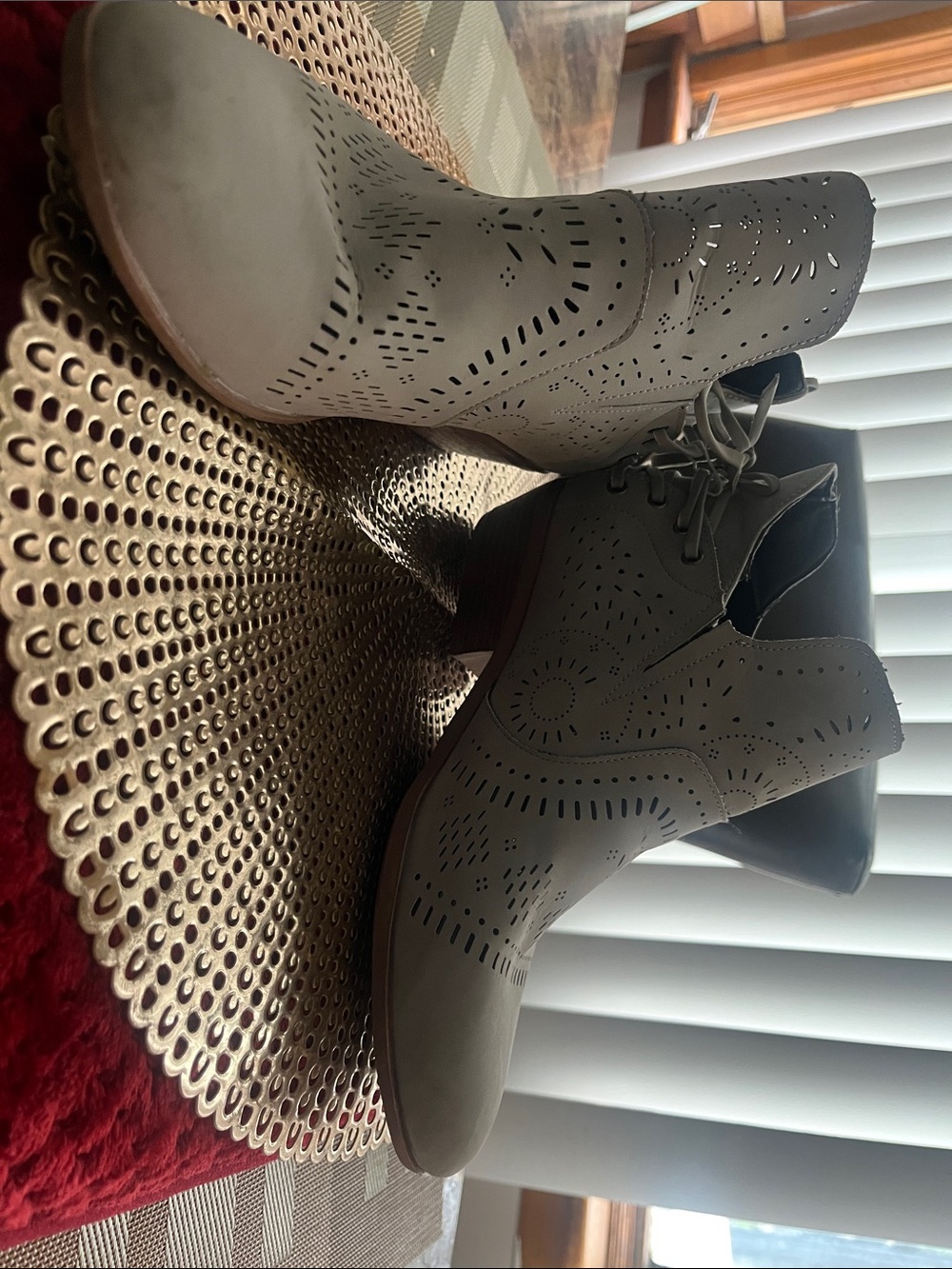 Women’s Grey Perforated Lace-Up Ankle Boots